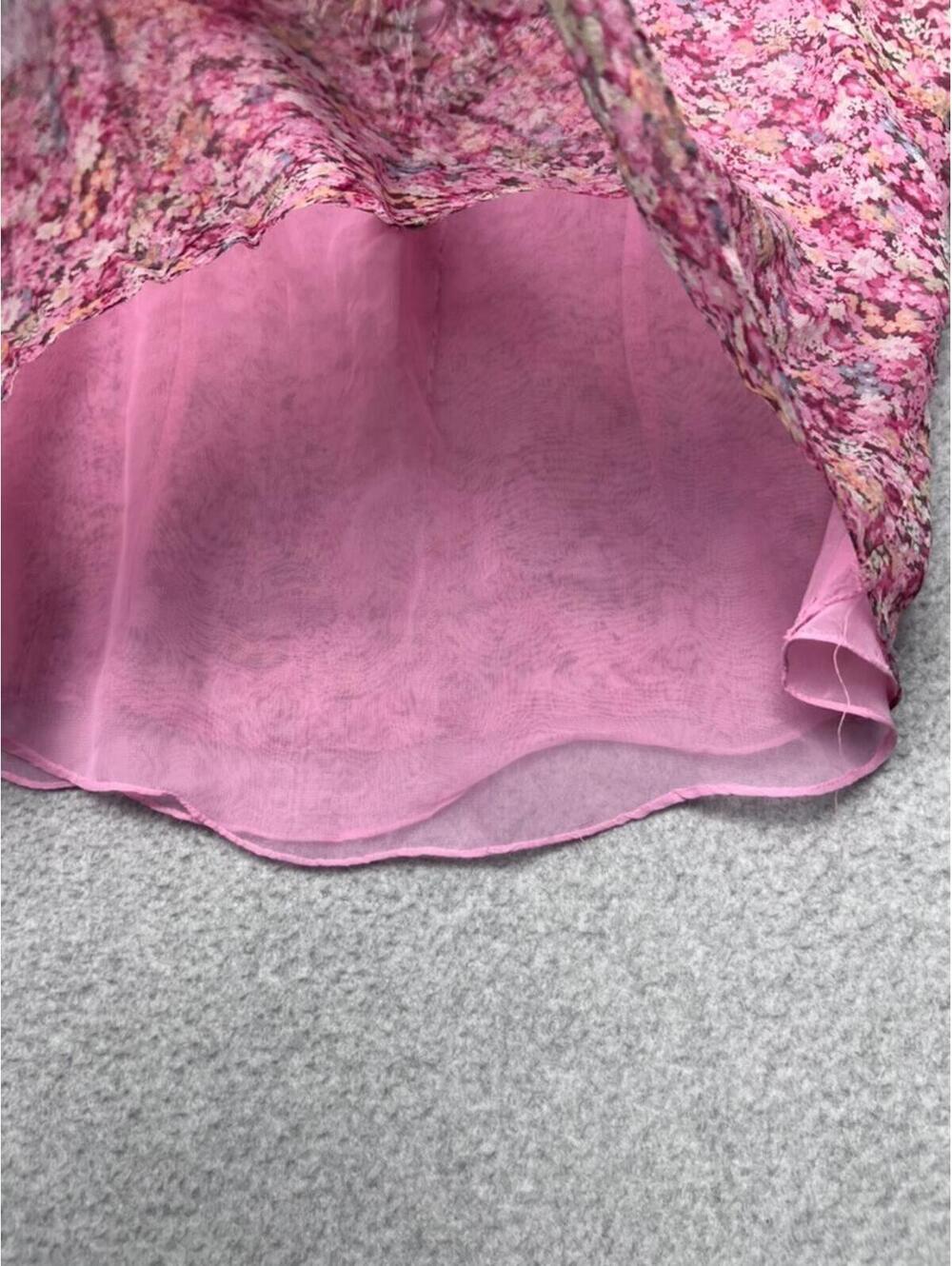 Silkland Silk Sheer Pink Floral Ruffle Dainty L Fairy Y2K Boho Coquette Dolce - Picture 6 of 7